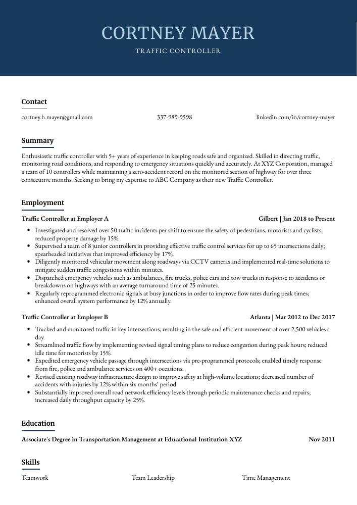 Traffic Controller Resume