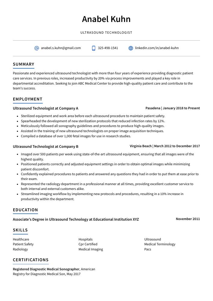 Ultrasound Technologist Resume