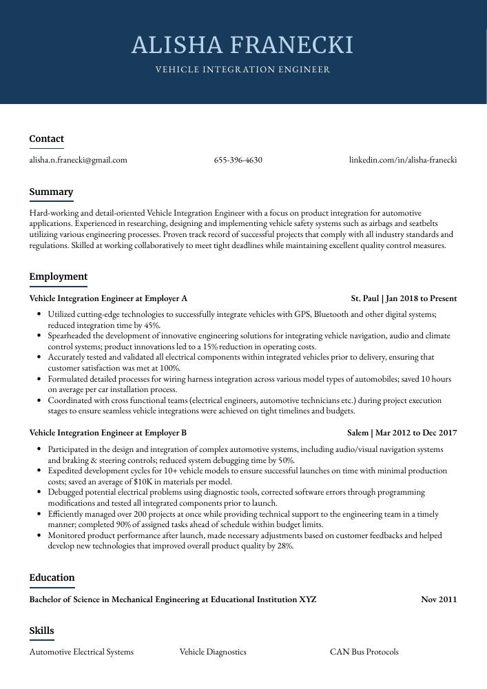 vehicle-integration-engineer-resume-cv-example-and-writing-guide