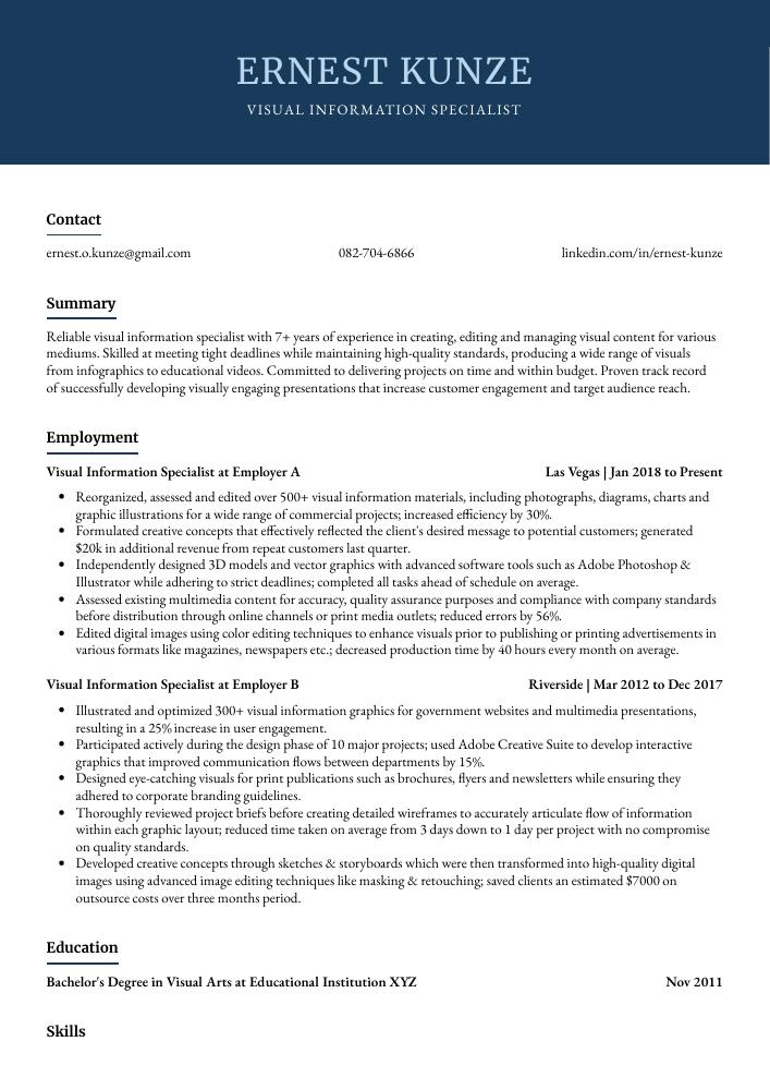 Visual Information Specialist Resume