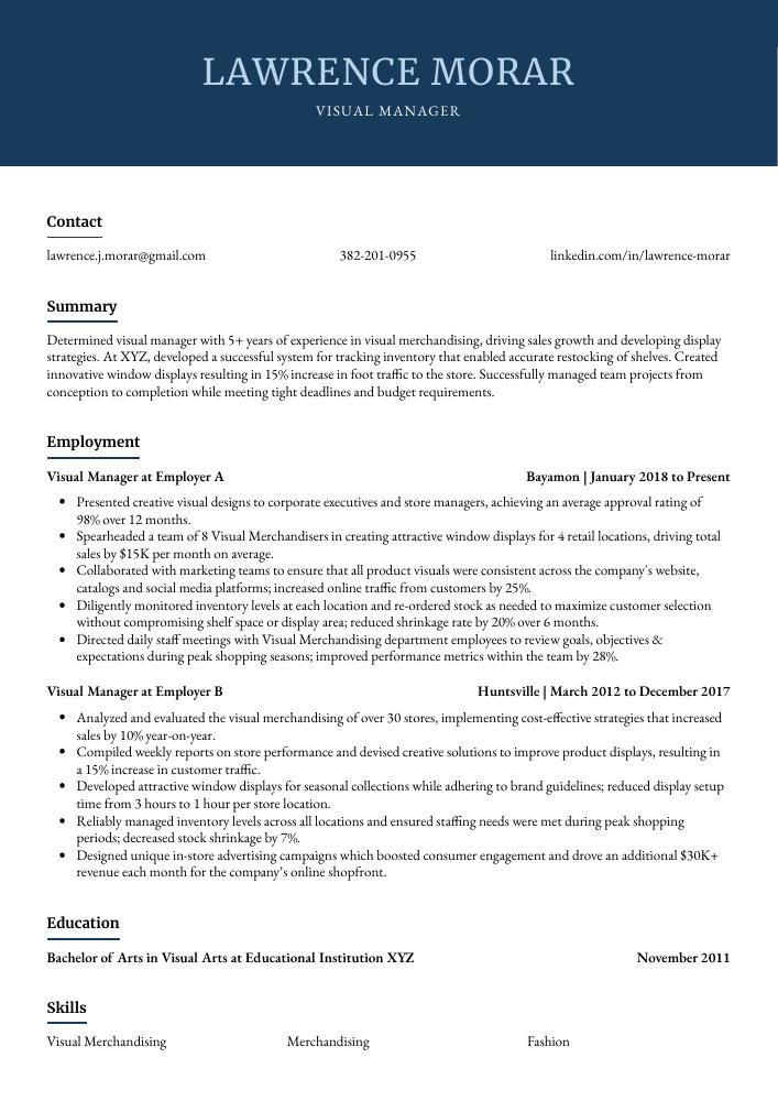 Visual Manager Resume