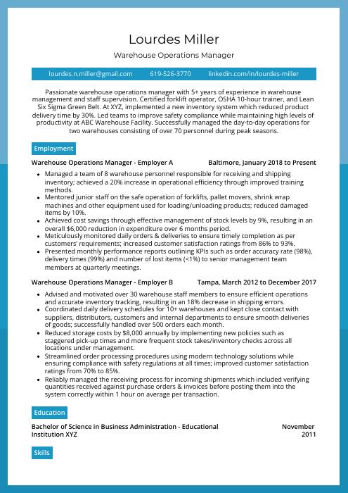 Warehouse Operations Manager Resume CV Example And Writing Guide   Warehouse Operations Manager Resume Template Rhea 