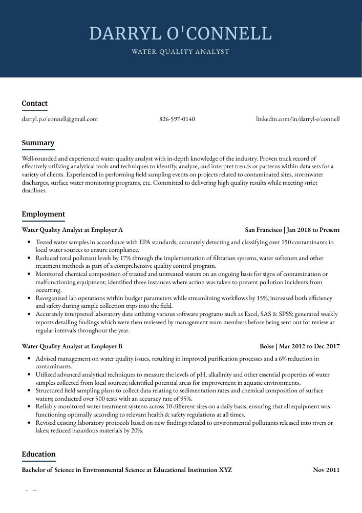 water quality analyst cover letter