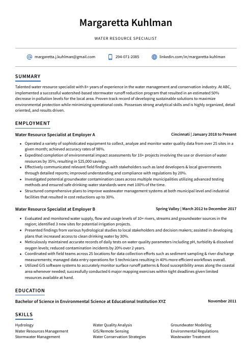 natural resources resume examples