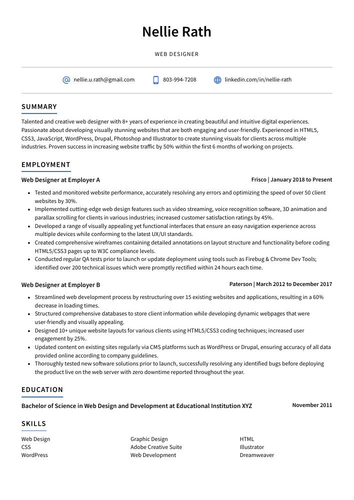 Web Designer Resume