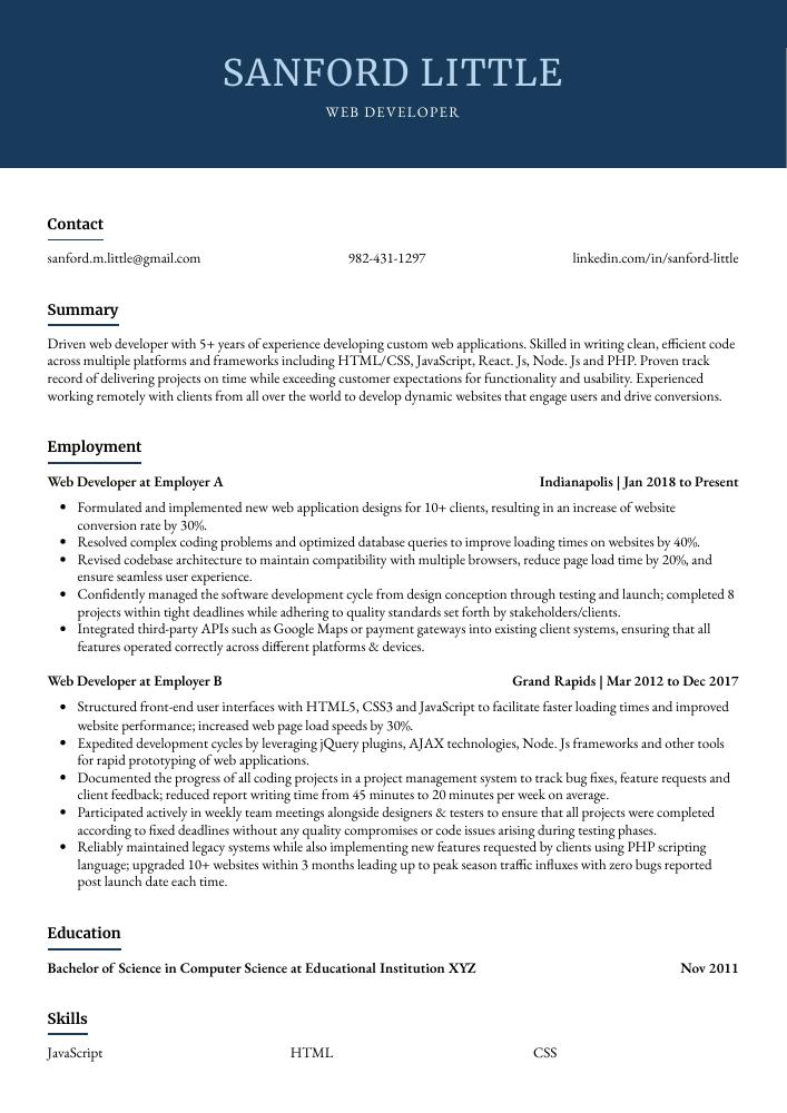 Web Developer Resume