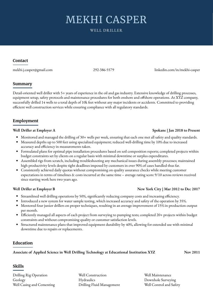 Well Driller Resume