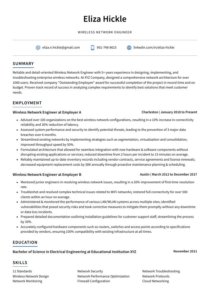 Wireless Network Engineer Resume