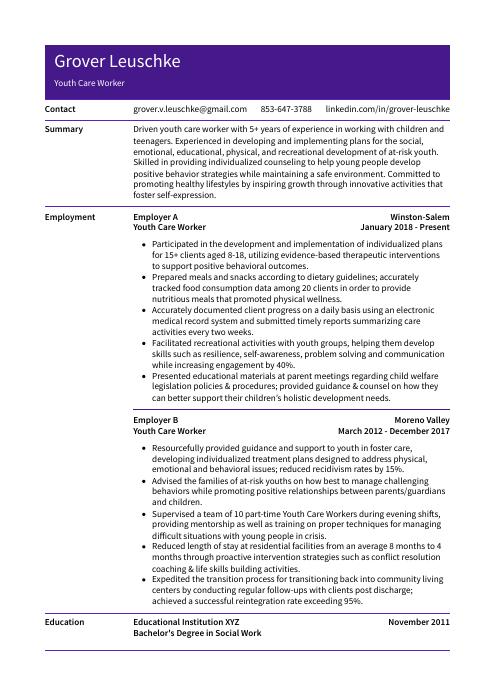 professional resume youth worker