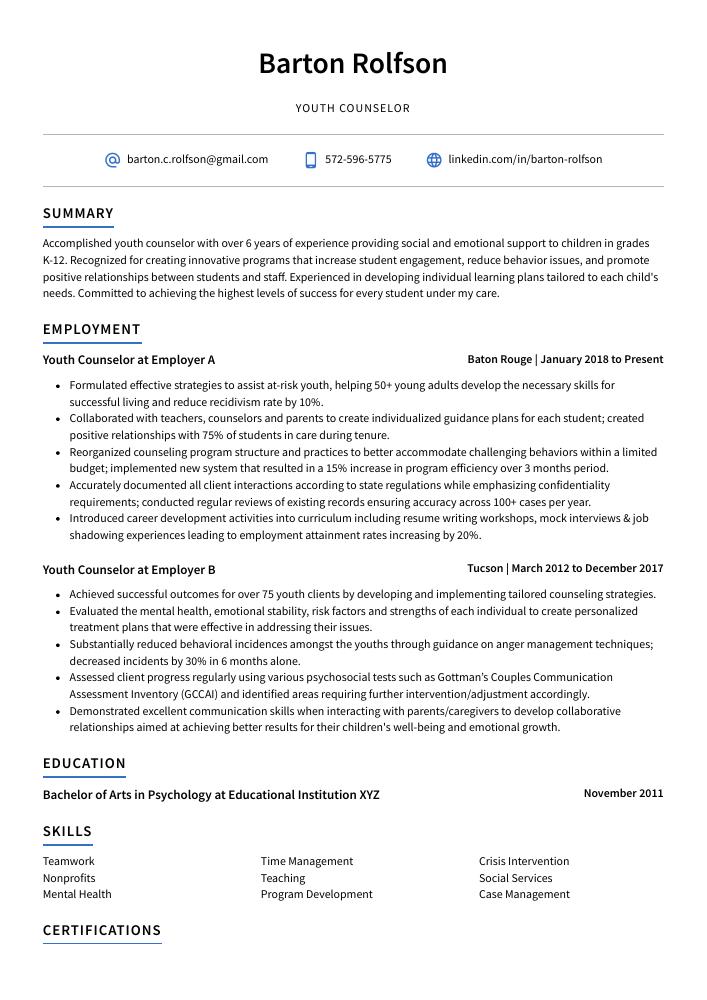 Youth Counselor Resume CV Example And Writing Guide   Youth Counselor Resume 