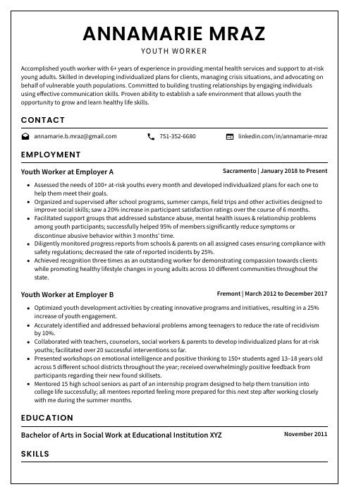 youth worker resume template