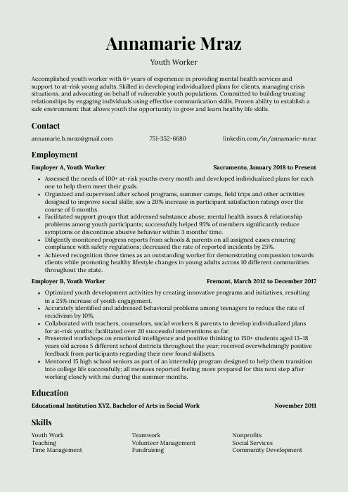 resume template youth